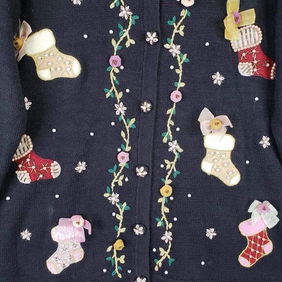 BP Design Sweater Cardigan Womens Black Knit Size Medium M Christmas New - Picture 4 of 9